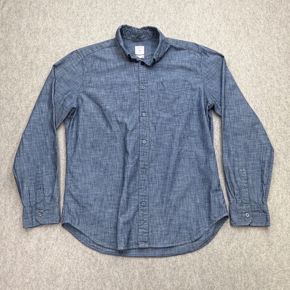 Gap Shirt Mens L Blue Chambray Button Up Classic Dark Academia Preppy Minimalist